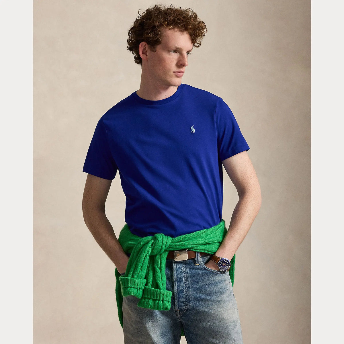 T-Shirt Ralph Lauren Bleu - T-SHIRT COL ROND EN JERSEY À COUPE AJUSTÉE PERSONNALISÉE Ralph Lauren
