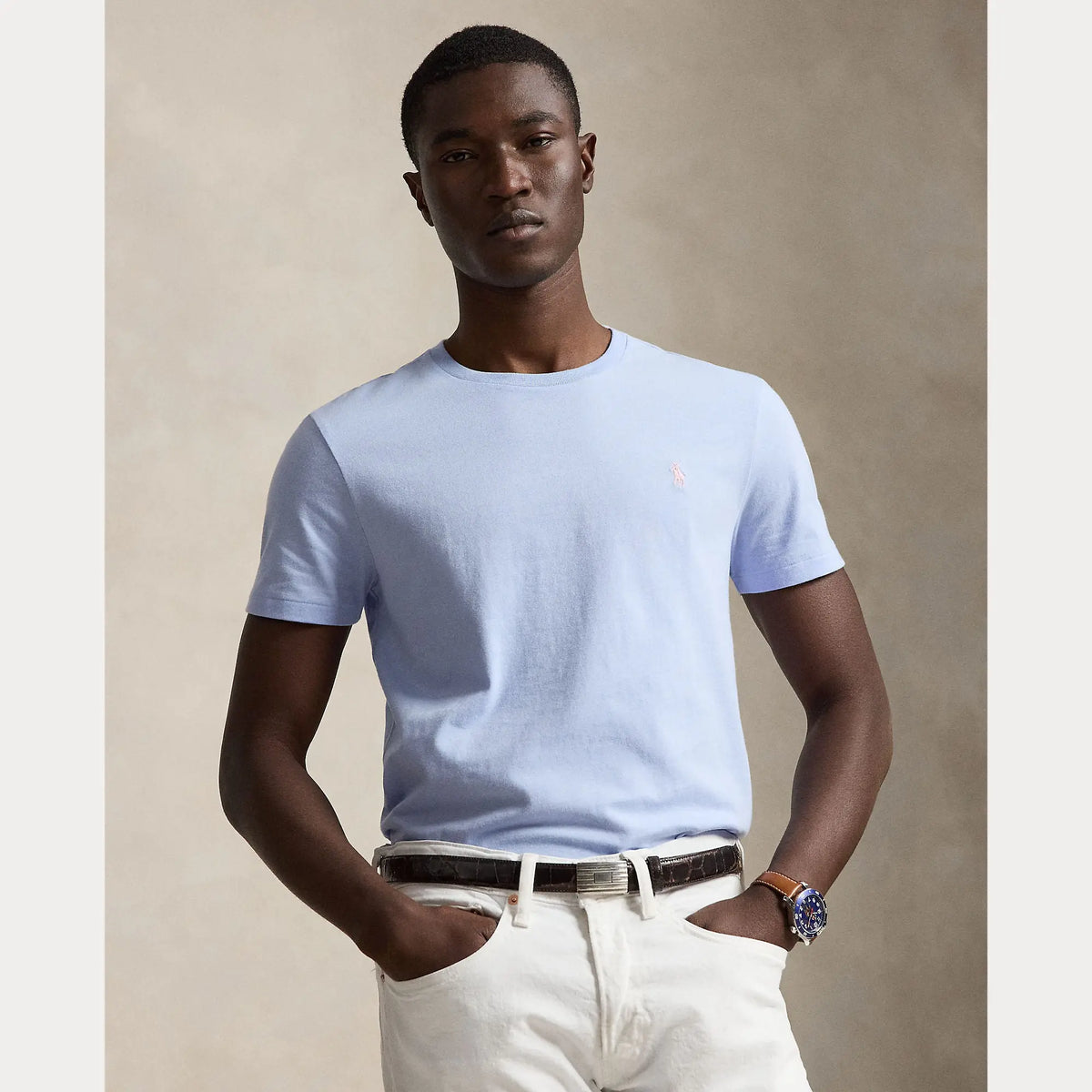 T-Shirt Ralph Lauren Bleu - T-SHIRT COL ROND EN JERSEY À COUPE AJUSTÉE PERSONNALISÉE Ralph Lauren