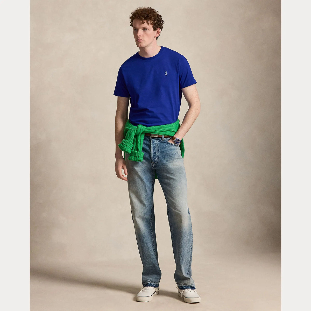 T-Shirt Ralph Lauren Bleu - T-SHIRT COL ROND EN JERSEY À COUPE AJUSTÉE PERSONNALISÉE Ralph Lauren
