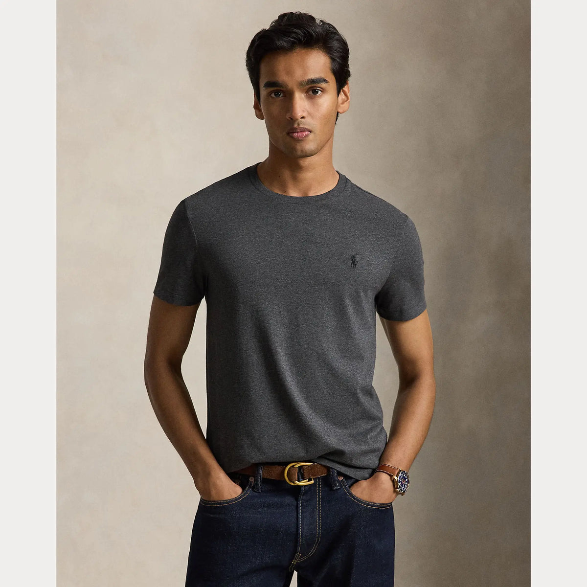 T-Shirt Ralph Lauren Gris - T-SHIRT COL ROND EN JERSEY À COUPE AJUSTÉE PERSONNALISÉE Ralph Lauren