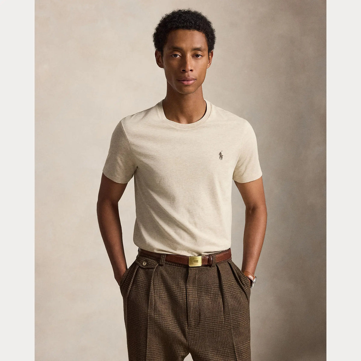 T-Shirt Ralph Lauren Beige - T-SHIRT COL ROND EN JERSEY À COUPE AJUSTÉE PERSONNALISÉE Ralph Lauren