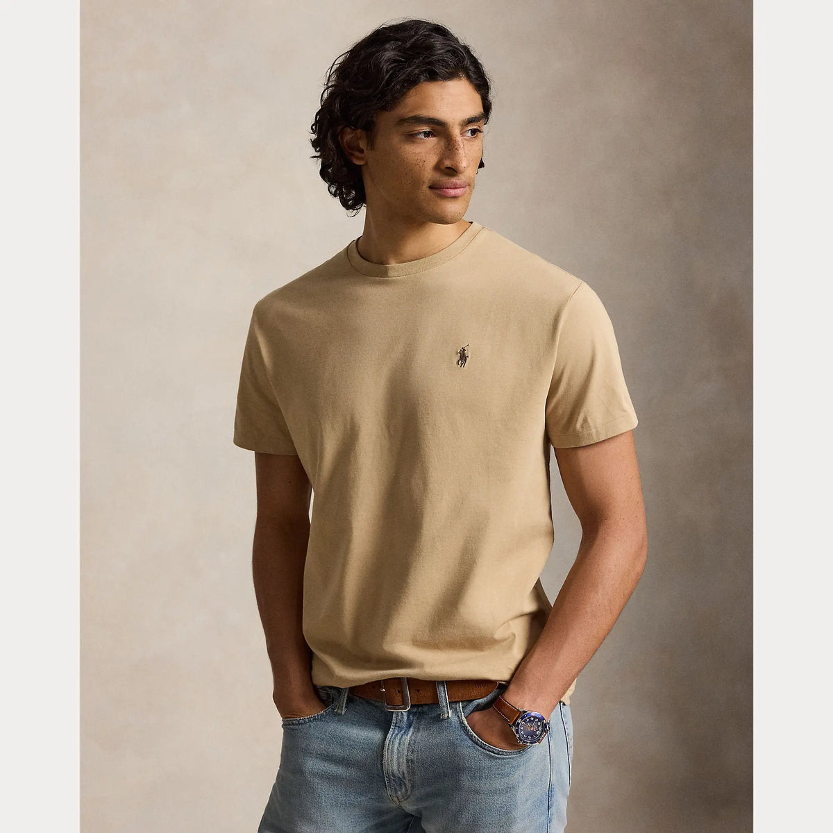 T-Shirt Ralp Lauren Beige - T-SHIRT COL ROND EN JERSEY À COUPE AJUSTÉE PERSONNALISÉE Ralph Lauren