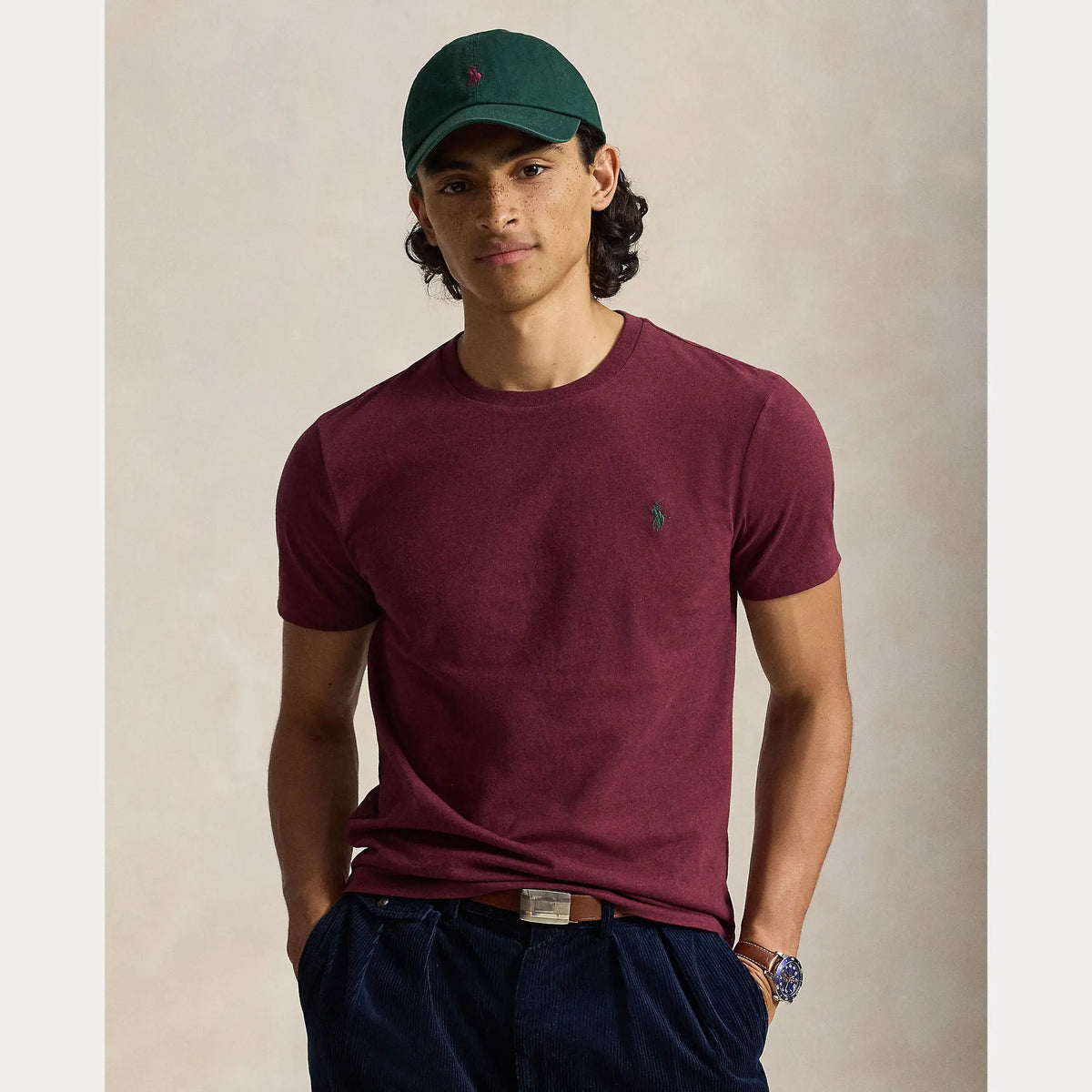 T-Shirt Ralph Lauren Bordeaux - T-SHIRT COL ROND EN JERSEY À COUPE AJUSTÉE PERSONNALISÉE Ralph Lauren