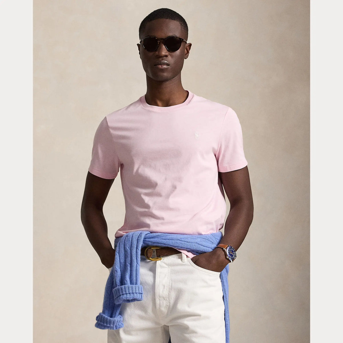 T-Shirt Ralph Lauren Rose - T-SHIRT COL ROND EN JERSEY À COUPE AJUSTÉE PERSONNALISÉE Ralph Lauren