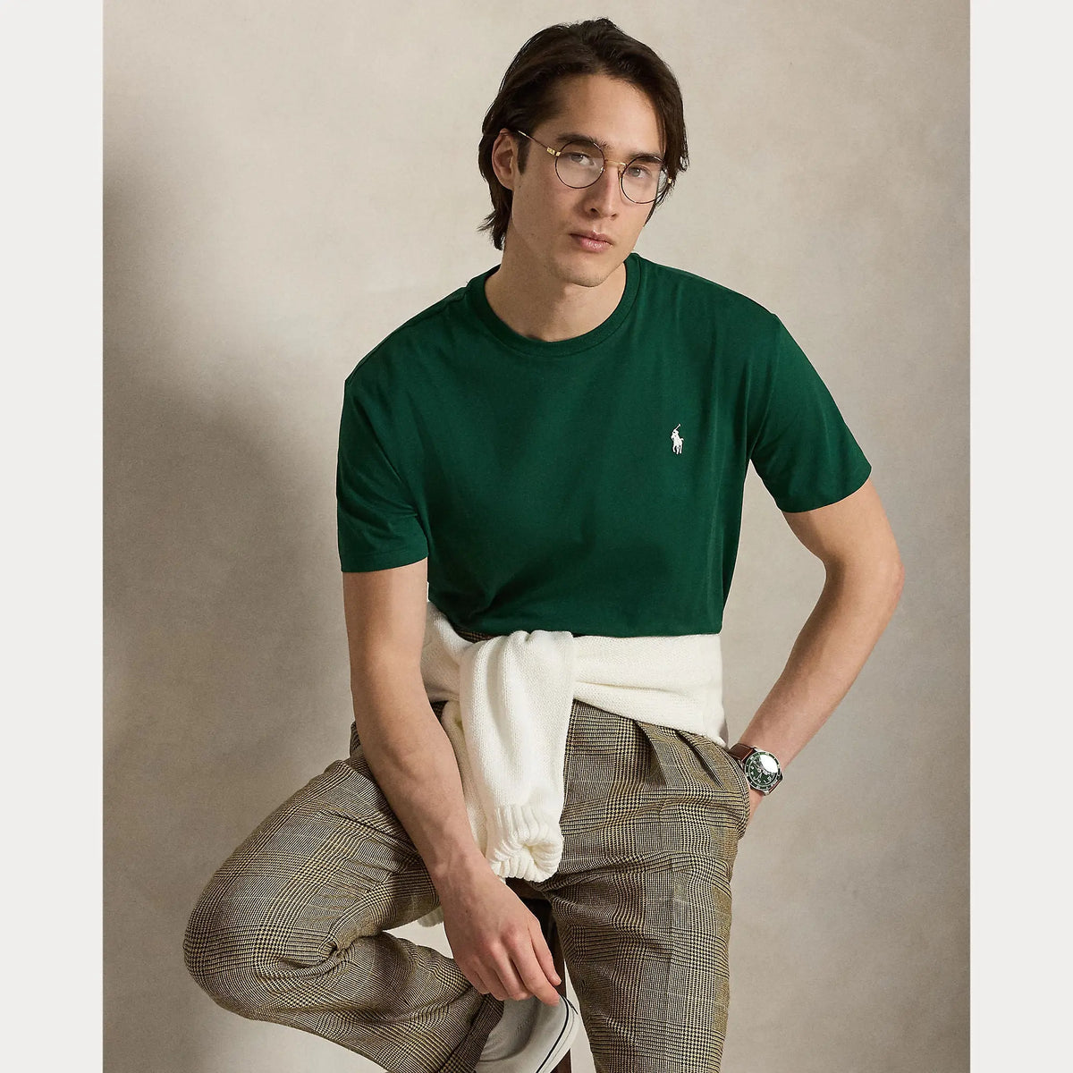 T-Shirt Ralph Lauren Vert - T-SHIRT COL ROND EN JERSEY À COUPE AJUSTÉE PERSONNALISÉE Ralph Lauren