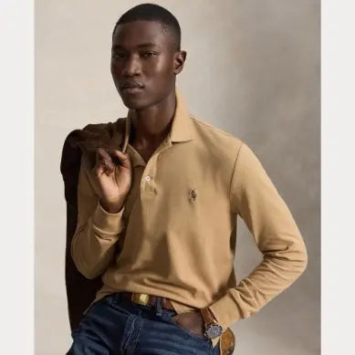 Polo Ralph Lauren Camel - Polo en maille extensible coupe ajustée Ralph Lauren