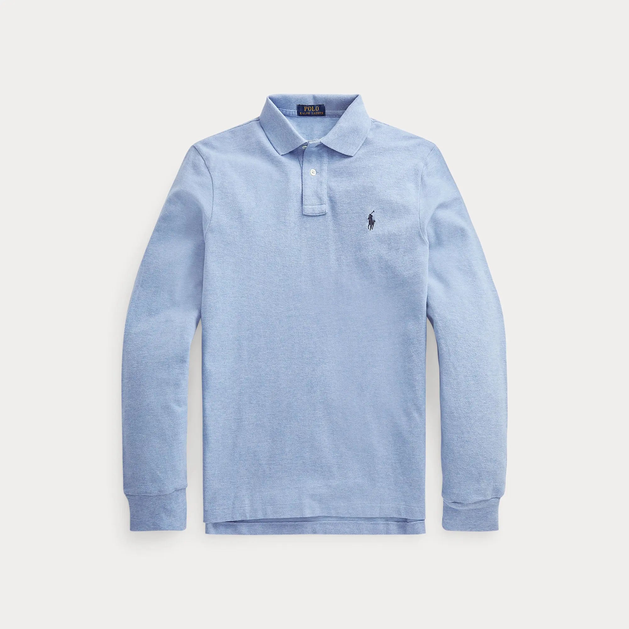 Polo Manche Longue Ralph Lauren Bleu - POLO EN MAILLE CUSTOM SLIM FIT Ralph Lauren