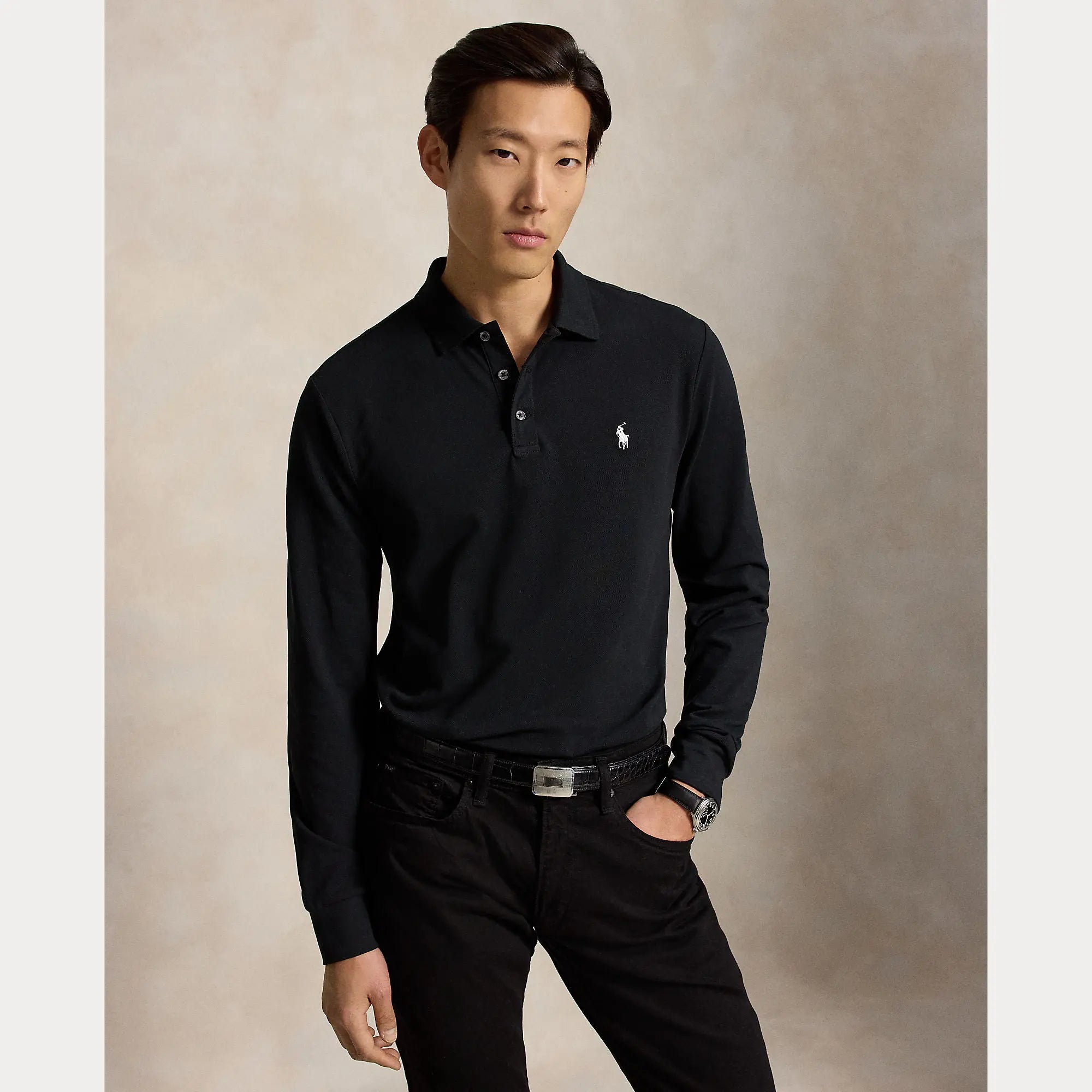 Polo Ralph Lauren Noir - Polo en maille extensible coupe ajustée Ralph Lauren