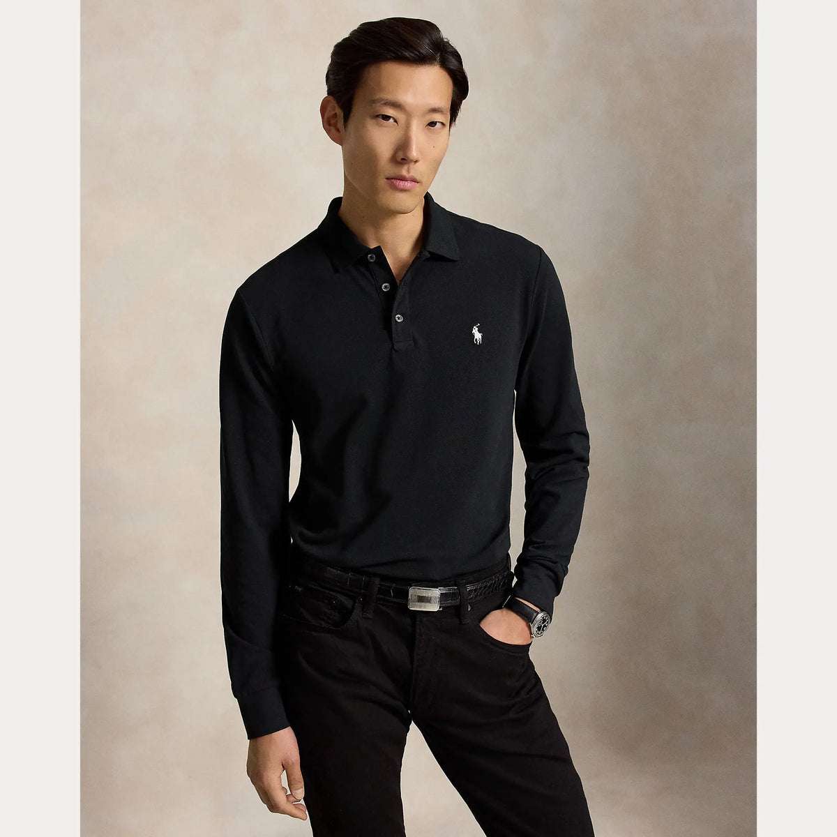 Polo Ralph Lauren Noir - Polo en maille extensible coupe ajustée Ralph Lauren