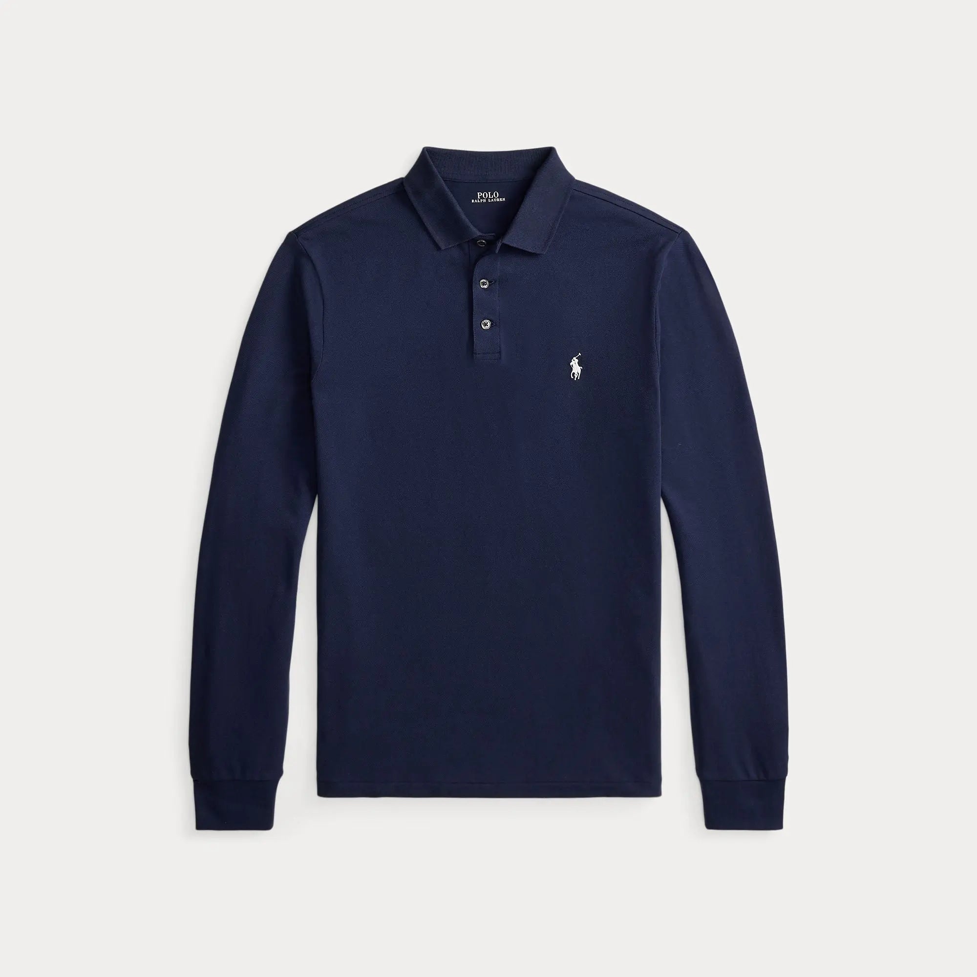 Polo Manche Longue Ralph Lauren Bleu Marine -  Polo en maille extensible coupe ajustée Ralph Lauren