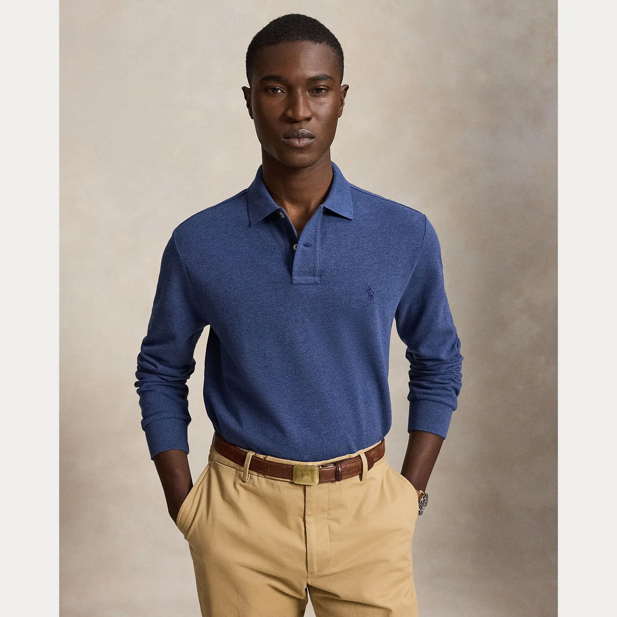 Polo Manche Longue Ralph Lauren Bleu - POLO EN MAILLE PIQUÉE CUSTOM SLIM FIT Ralph Lauren