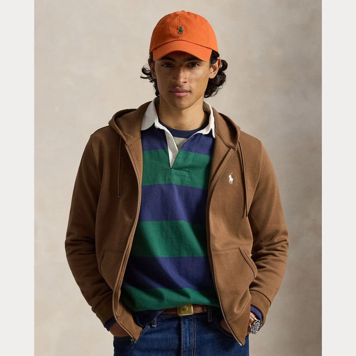 Veste Capuche Ralph Lauren Marron - SWEAT À CAPUCHE À DOUBLE MAILLE AVEC FERMETURE ÉCLAIR INTÉGRALE Ralph Lauren