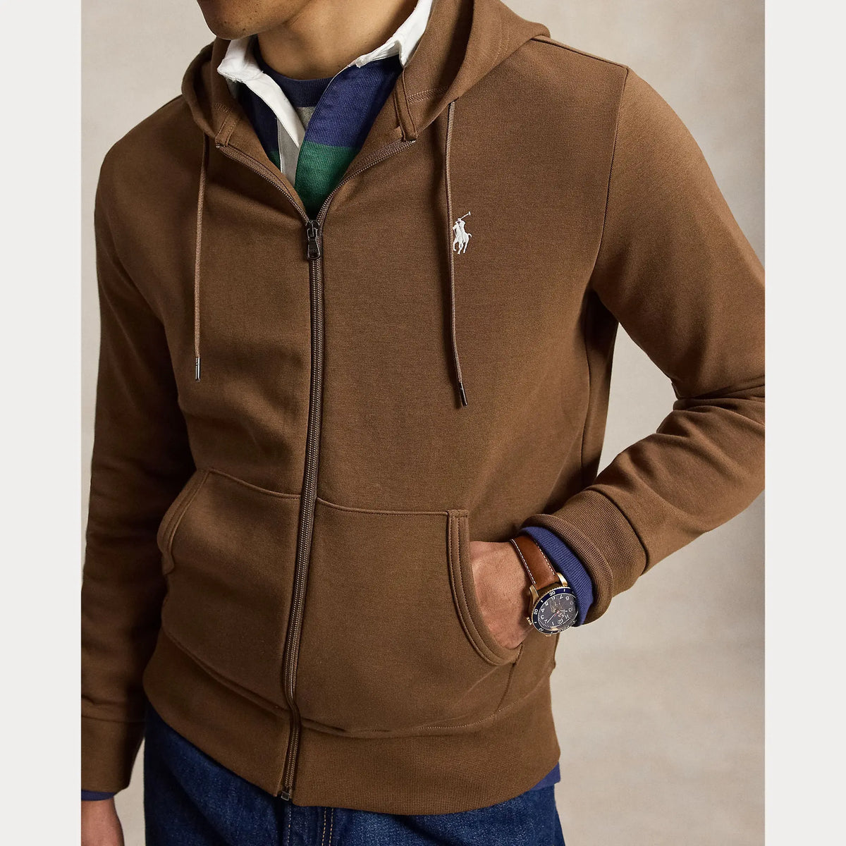 Veste Capuche Ralph Lauren Marron - SWEAT À CAPUCHE À DOUBLE MAILLE AVEC FERMETURE ÉCLAIR INTÉGRALE Ralph Lauren