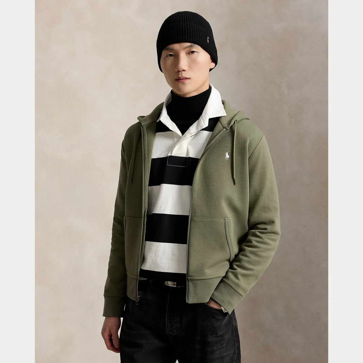 Veste Capuche Ralph Lauren Kaki - SWEAT À CAPUCHE À DOUBLE MAILLE AVEC FERMETURE ÉCLAIR INTÉGRALE Ralph Lauren