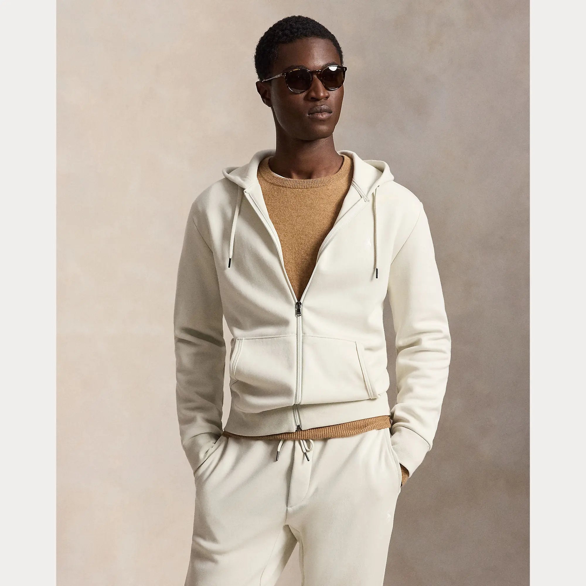 Veste Capuche Ralph Lauren Creme - SWEAT À CAPUCHE À DOUBLE MAILLE AVEC FERMETURE ÉCLAIR INTÉGRALE Ralph Lauren