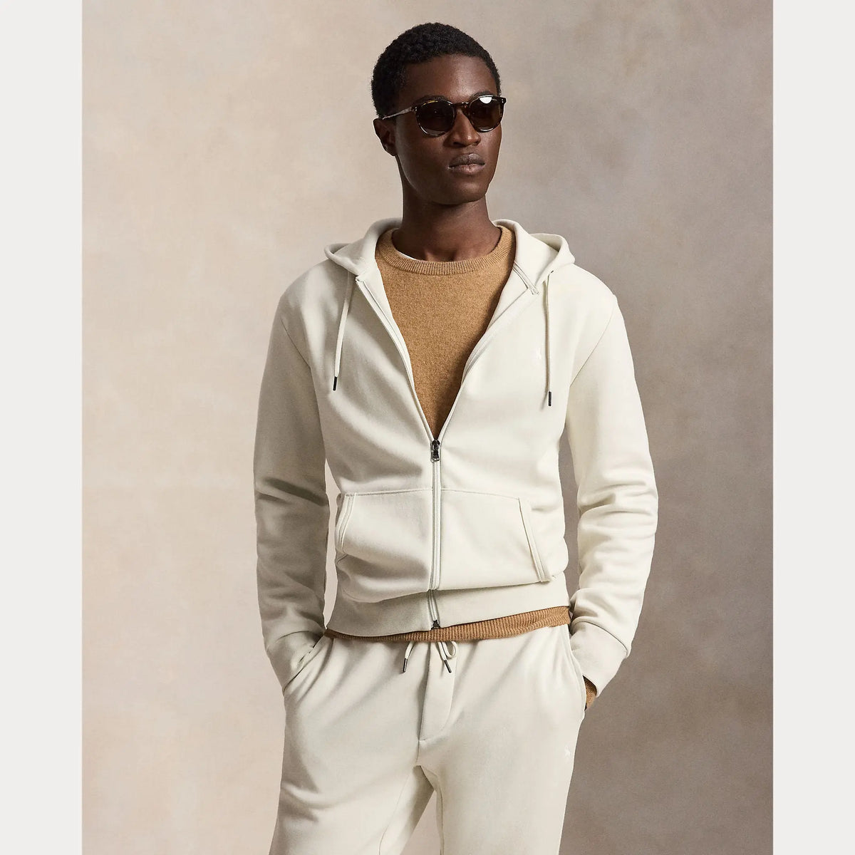 Veste Capuche Ralph Lauren Creme - SWEAT À CAPUCHE À DOUBLE MAILLE AVEC FERMETURE ÉCLAIR INTÉGRALE Ralph Lauren