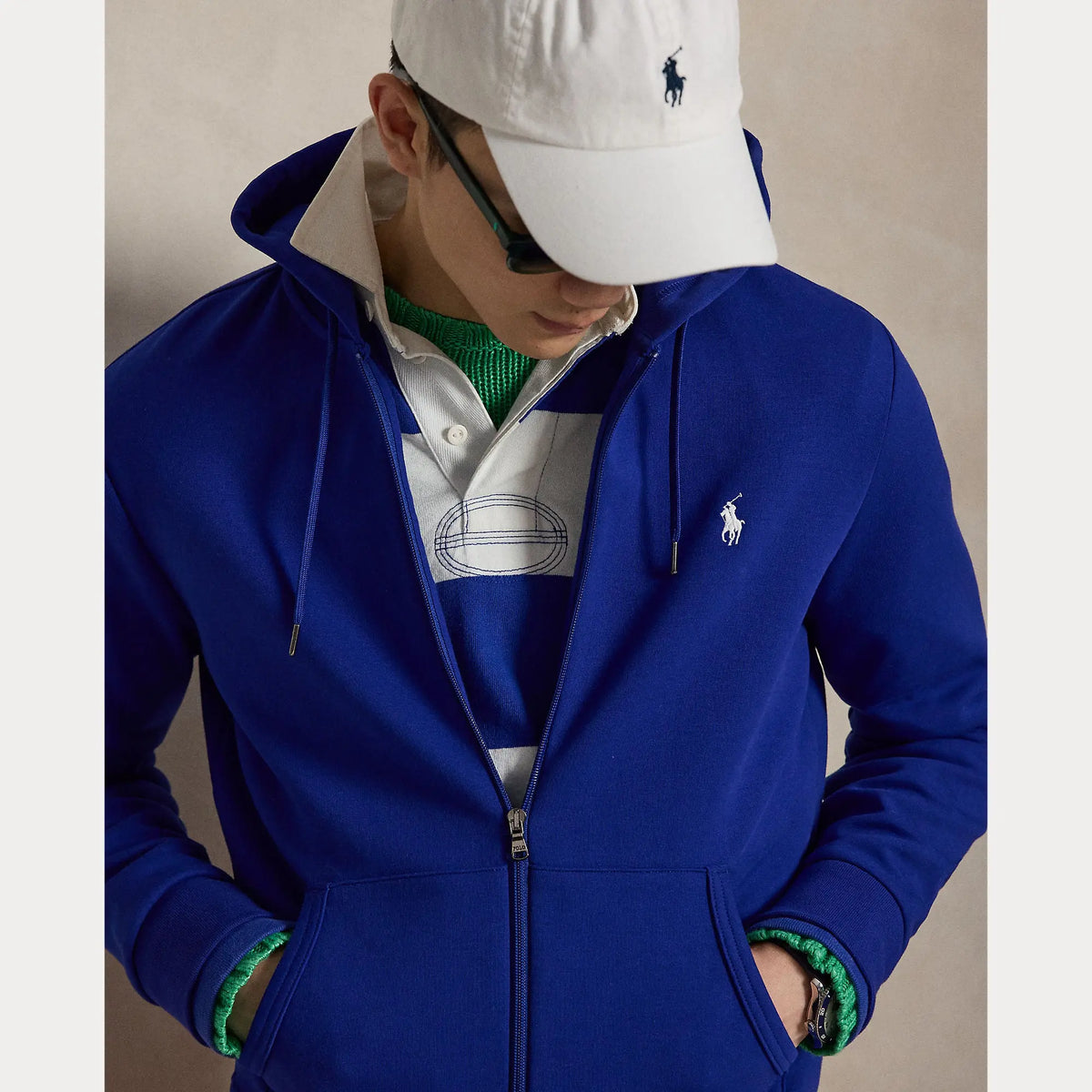Veste Capuche Ralph Lauren Bleu - SWEAT À CAPUCHE À DOUBLE MAILLE AVEC FERMETURE ÉCLAIR INTÉGRALE Ralph Lauren