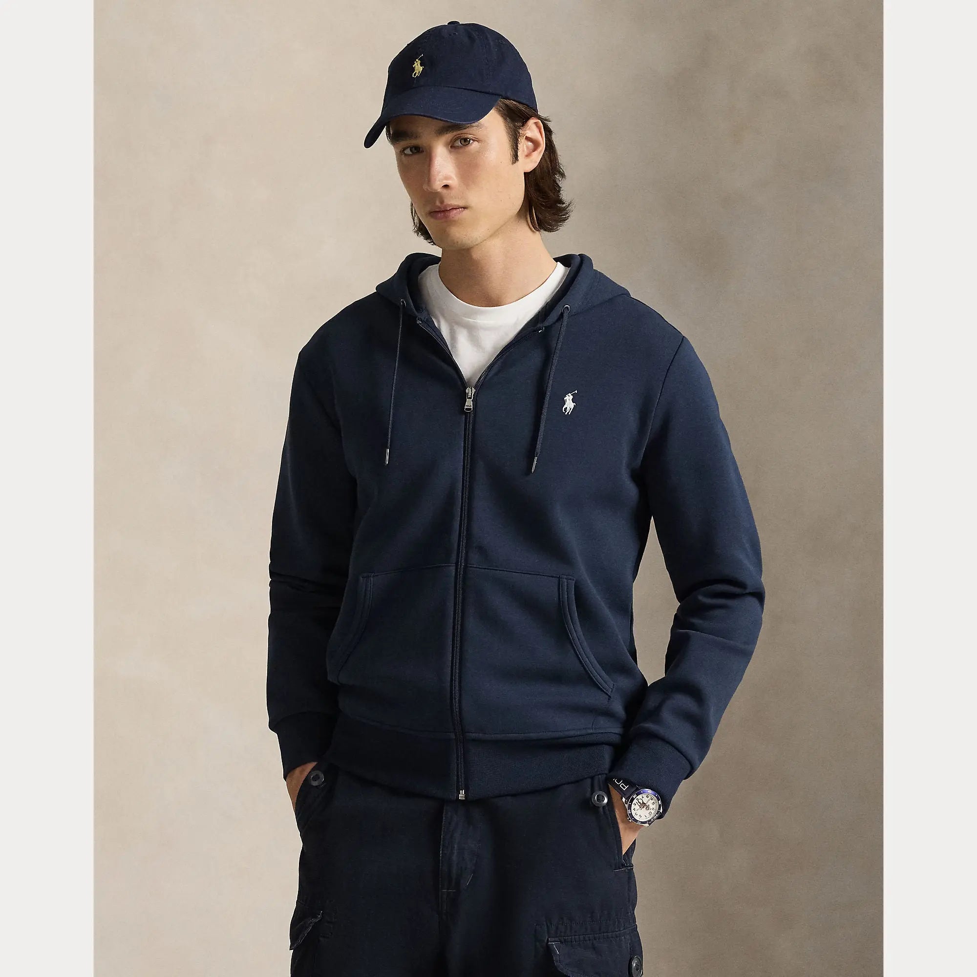 Veste Capuche Ralph Lauren Bleu Marine - SWEAT À CAPUCHE À DOUBLE MAILLE AVEC FERMETURE ÉCLAIR INTÉGRALE L'Engrenage